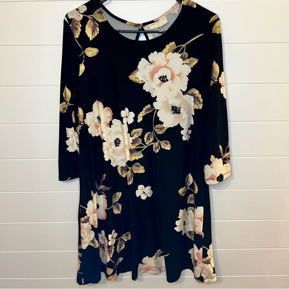 Bobbie Brooks Black Dress with Floral Accents Size M Classic Soft Boho Feminine - Picture 2 of 11